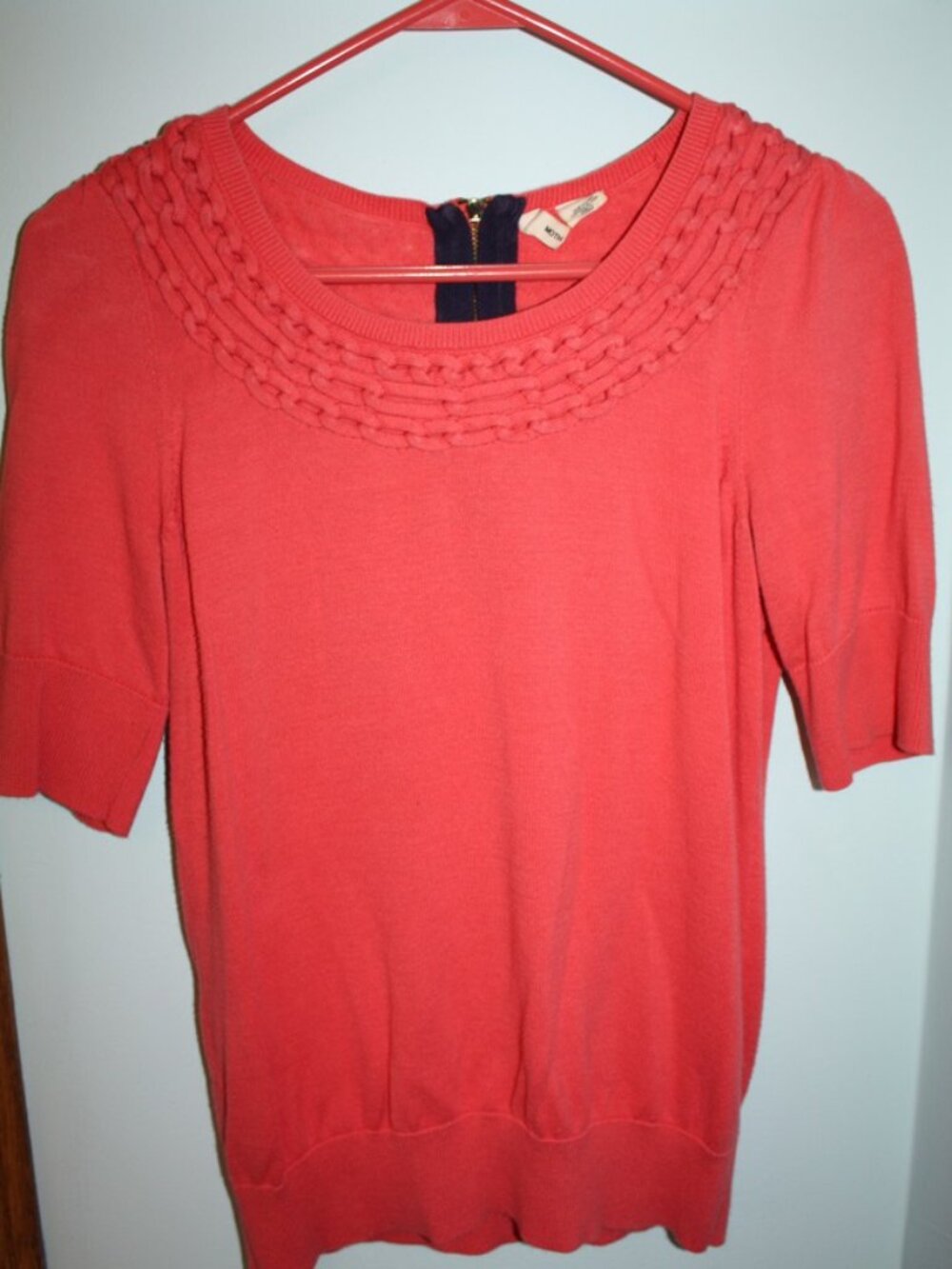 MOTH By Anthropology Lundin Link Coral Pink Short Sleeve Knit Sweater